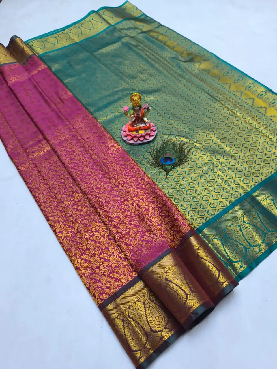 Peacock Paisley Diamond Zari Semi Kanchipuram Silk Saree